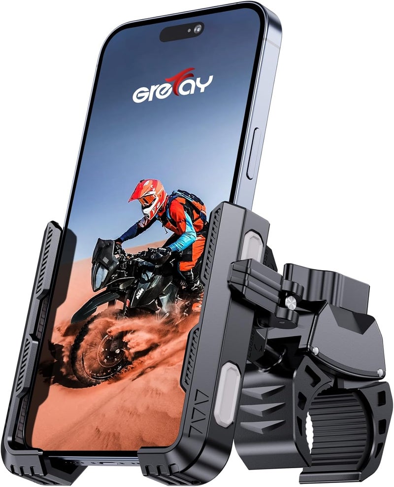 Grefay Bike Phone Mount for Electric, Mountain, Scooter, and Dirt Bikes [Camera Friendly] [1s Lock] Universal 360° Bicycle Handlebar Holder for iPhone 15/14/13 Samsung S23/S22 4.5-7" Smartphone (Grey) - Image 1